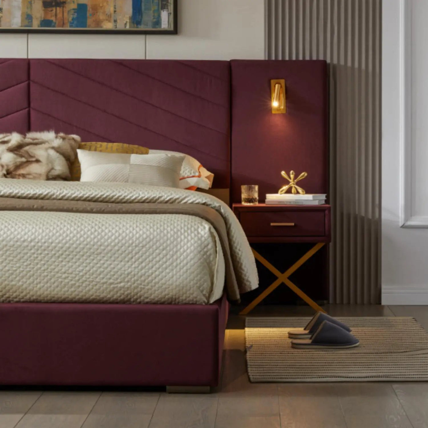 Comfortable Upholstered Bed With Vertical Channel Tufted Wingback Headboard by HouseOfZazla