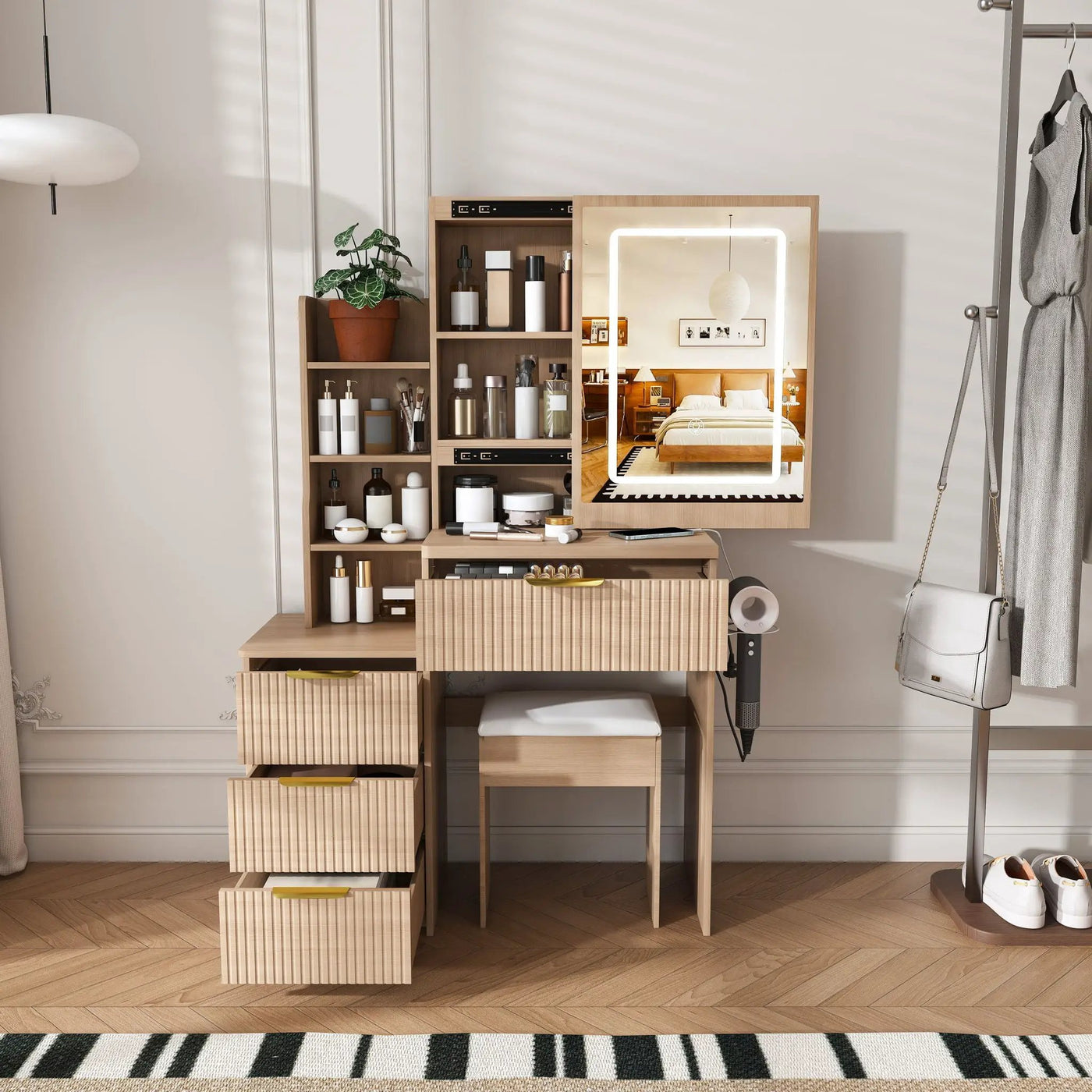 Modern Vanity Desk With 3 LED Lighting Modes, 4 Drawers by Unique Piece Furniture