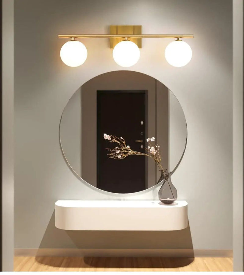 Gold Bathroom Vanity Light Fixtures,3 Lights Brass Milk White Globe by Selzalot