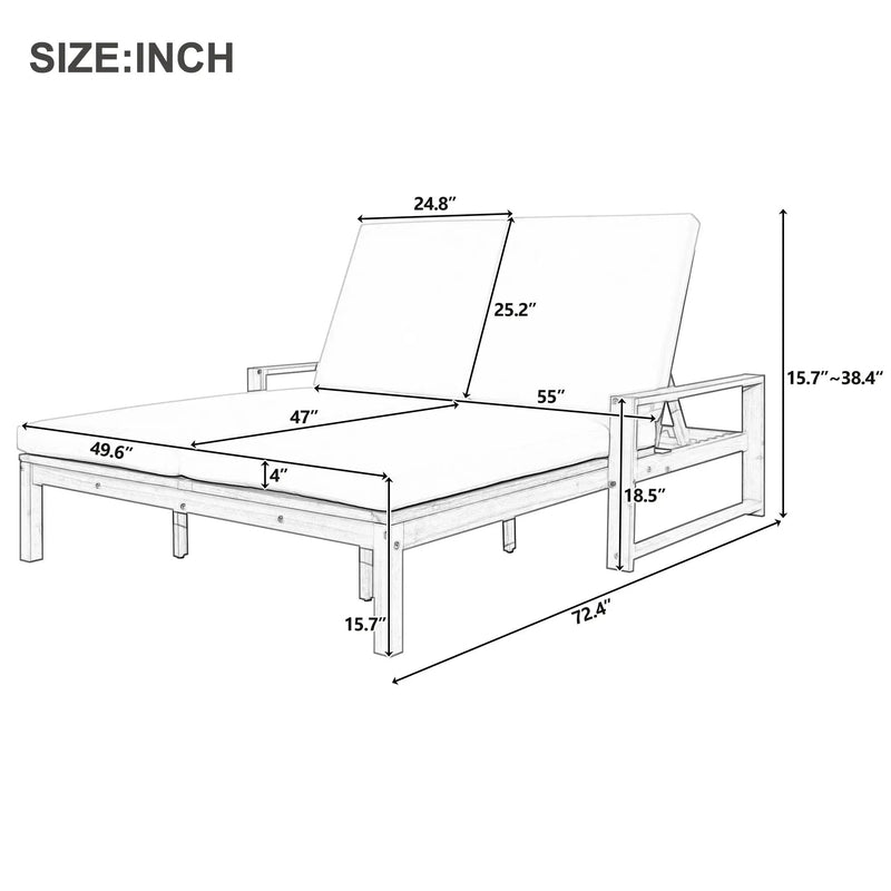 TREXM Outdoor Double Lounge Chair with 5-Position Adjustable Backrest by HouseOfZazla