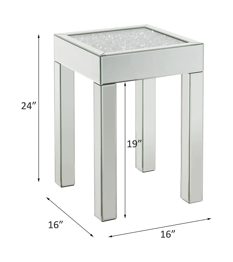Noralie - 16" Square End Table With Glass Top - Mirrored & Faux Diamonds by Unique Piece Furniture