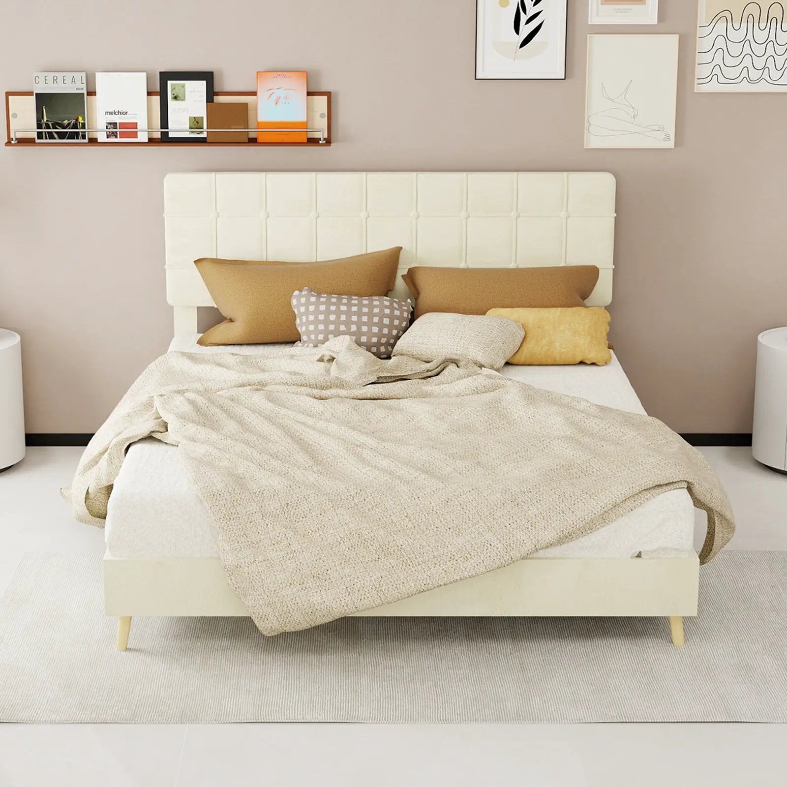 Modern Upholstered Bed Frame – Premium Holland Velvet Fabric by HouseOfZazla