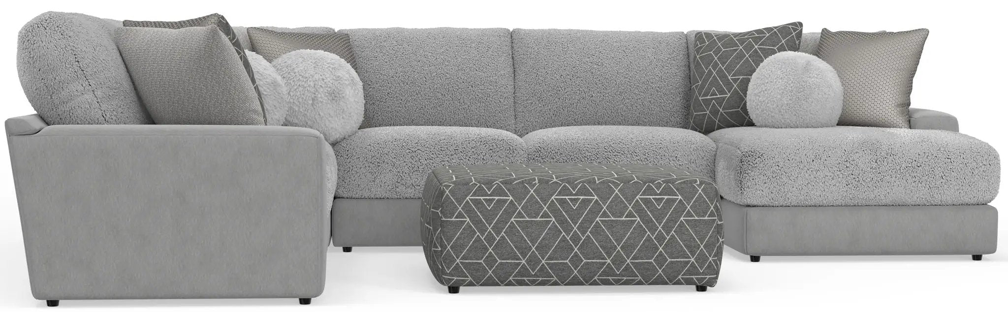 Canyon - 4 Piece Sectional With Cuddler Seat Cushions, Included Accent Pillows And Cocktail Ottoman (Right Side Facing Chaise) - Platinum by Unique Piece Furniture