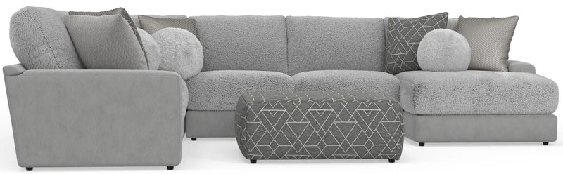 Canyon - 4 Piece Sectional With Cuddler Seat Cushions, Included Accent Pillows And Cocktail Ottoman (Right Side Facing Chaise) - Platinum by Unique Piece Furniture