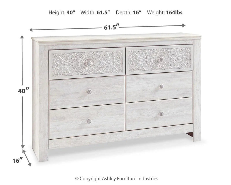 Paxberry - Six Drawer Dresser - Medallion Drawer Pulls - Whitewash by Unique Piece Furniture