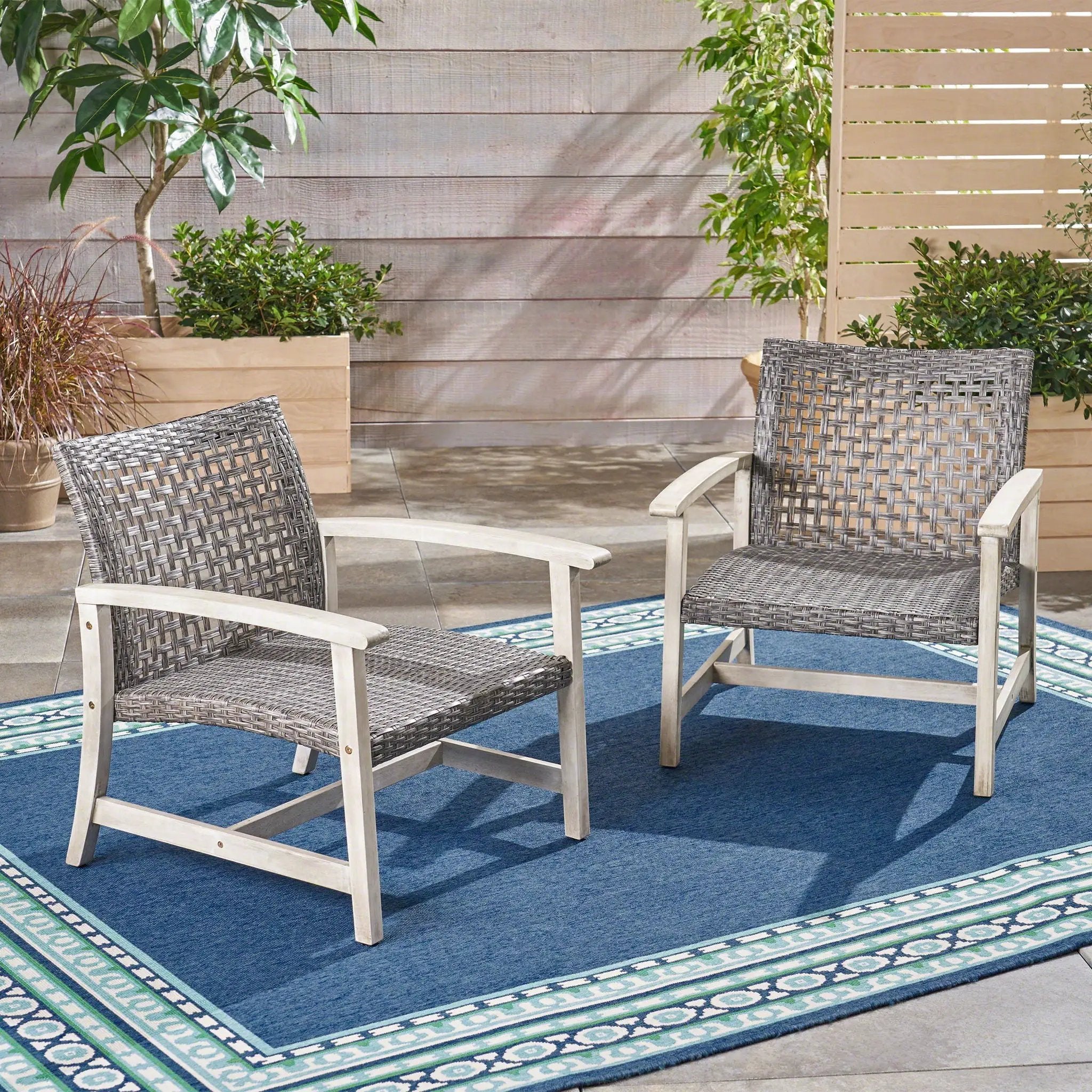 Outdoor Club Chair With Rattan Cover And Acacia Wood Frame - Gray by HouseOfZazla
