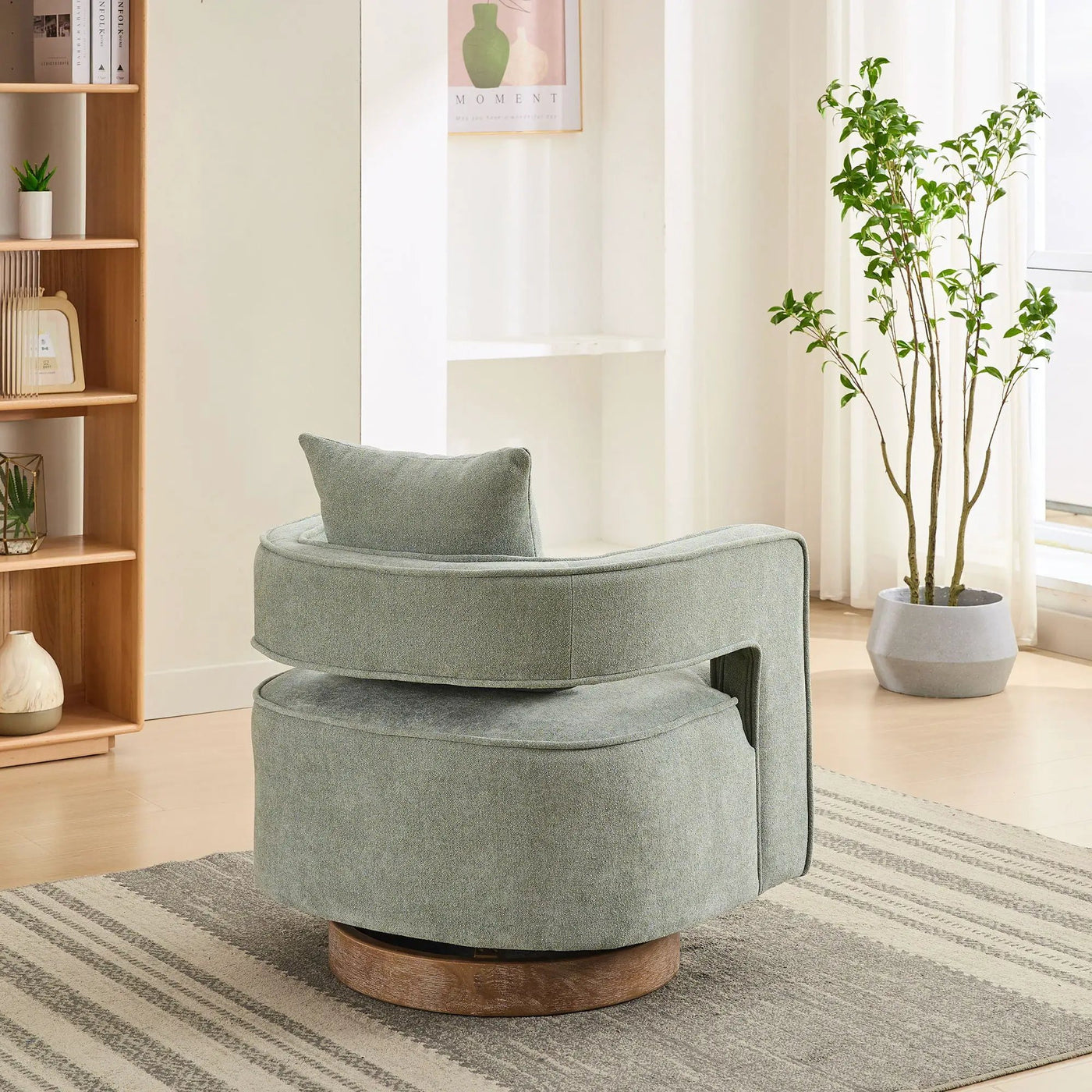 Swivel Accent Open Back Barrel Chair With Weathered Base by Unique Piece Furniture