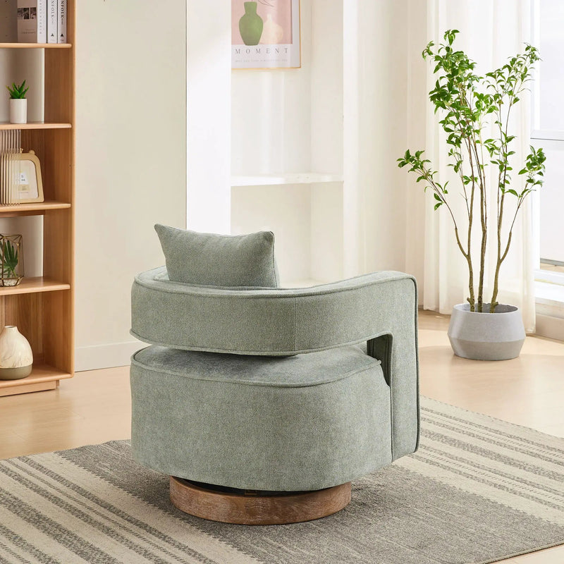 Swivel Accent Open Back Barrel Chair With Weathered Base