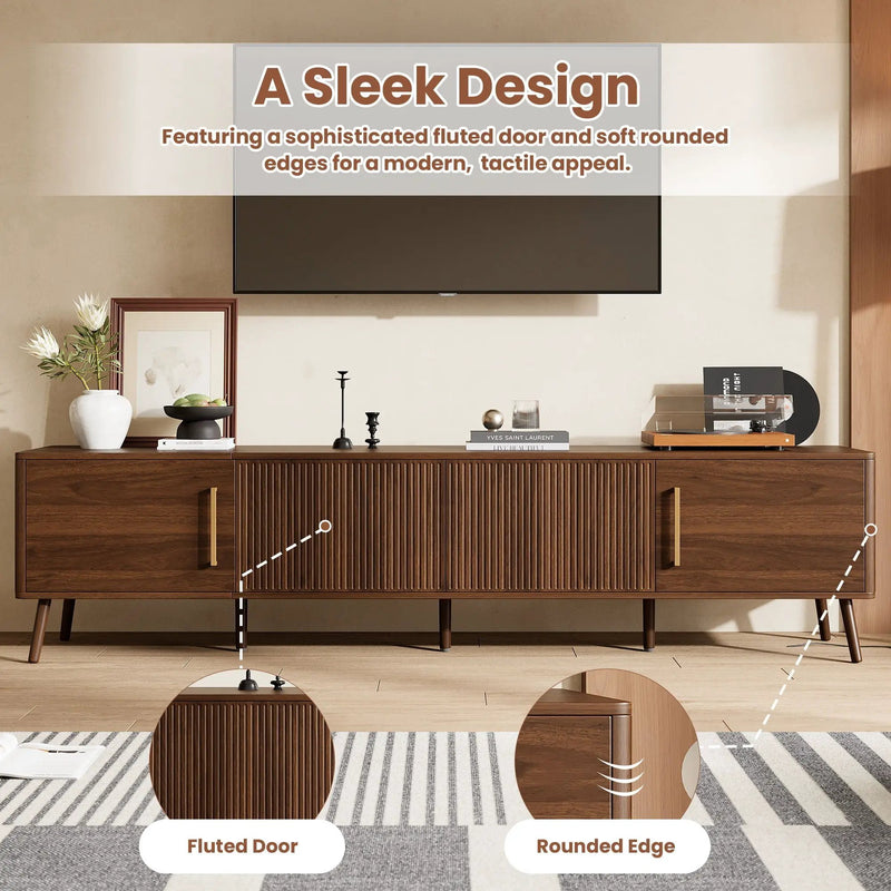 TV Stand For TVs Up To 85" With Fluted Door, Cable Management, Soft-Closing Hinges - Walnut by Unique Piece Furniture