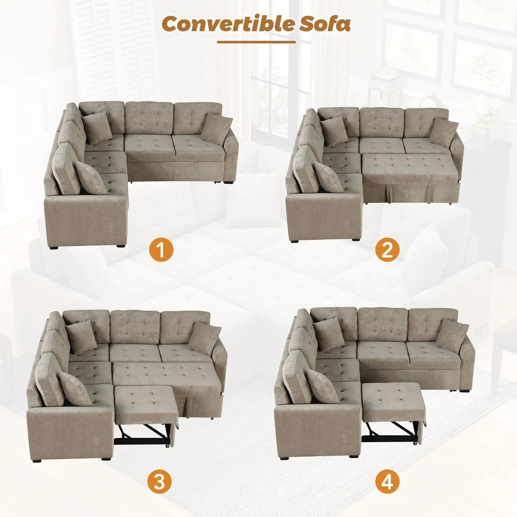 L-Shape Sofa Bed Pull-Out Sleeper Sofa With Wheels, USB Ports, Power Sockets For Living Room by Unique Piece Furniture