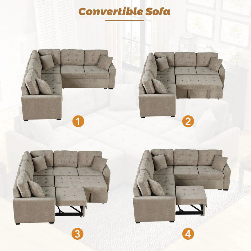 L-Shape Sofa Bed Pull-Out Sleeper Sofa With Wheels, USB Ports, Power Sockets For Living Room by Unique Piece Furniture
