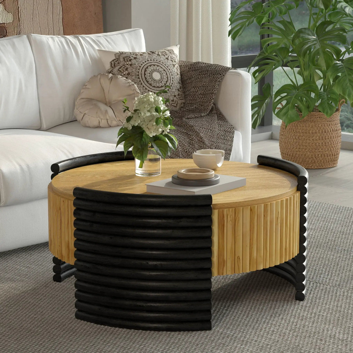 Modern Colorblocked Striped Coffee Table With Flip Top Storage by HouseOfZazla