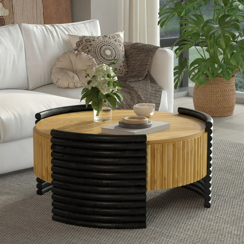 Modern Colorblocked Striped Coffee Table With Flip Top Storage by Unique Piece Furniture