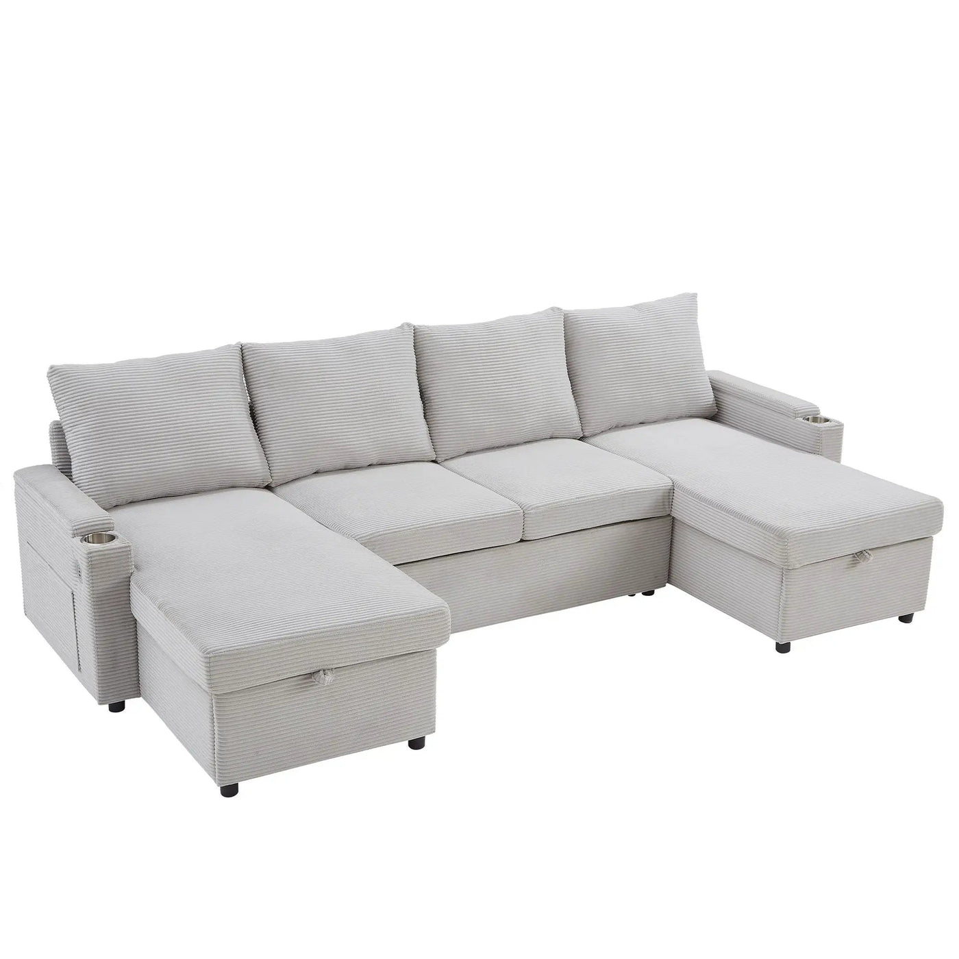 U Shaped Sectional Sofa Bed With Storage Chaise Lounges, USB Ports, And Cup Holders by HouseOfZazla