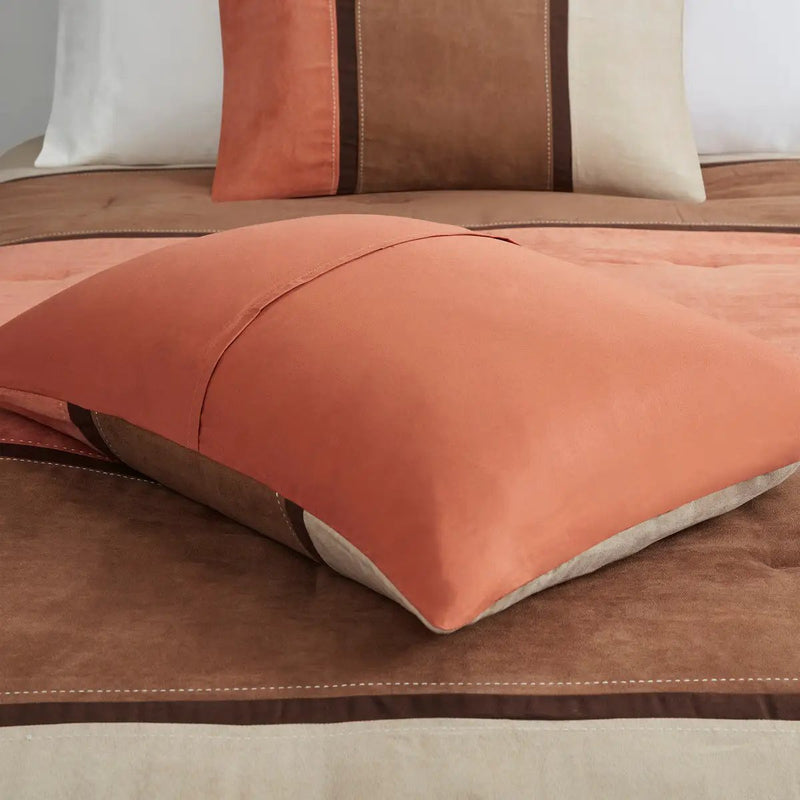 7 Piece Faux Suede Comforter Set - Coral California King by HouseOfZazla