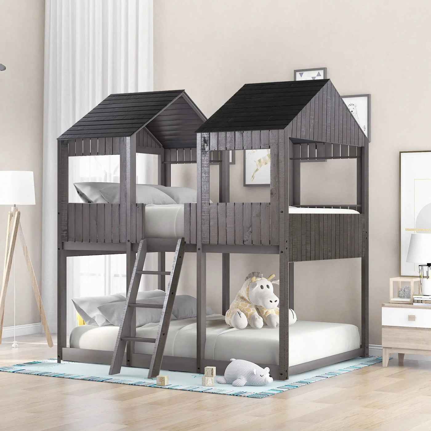 Bunk Bed With Roof, Window, Guardrail, Ladder by Unique Piece Furniture