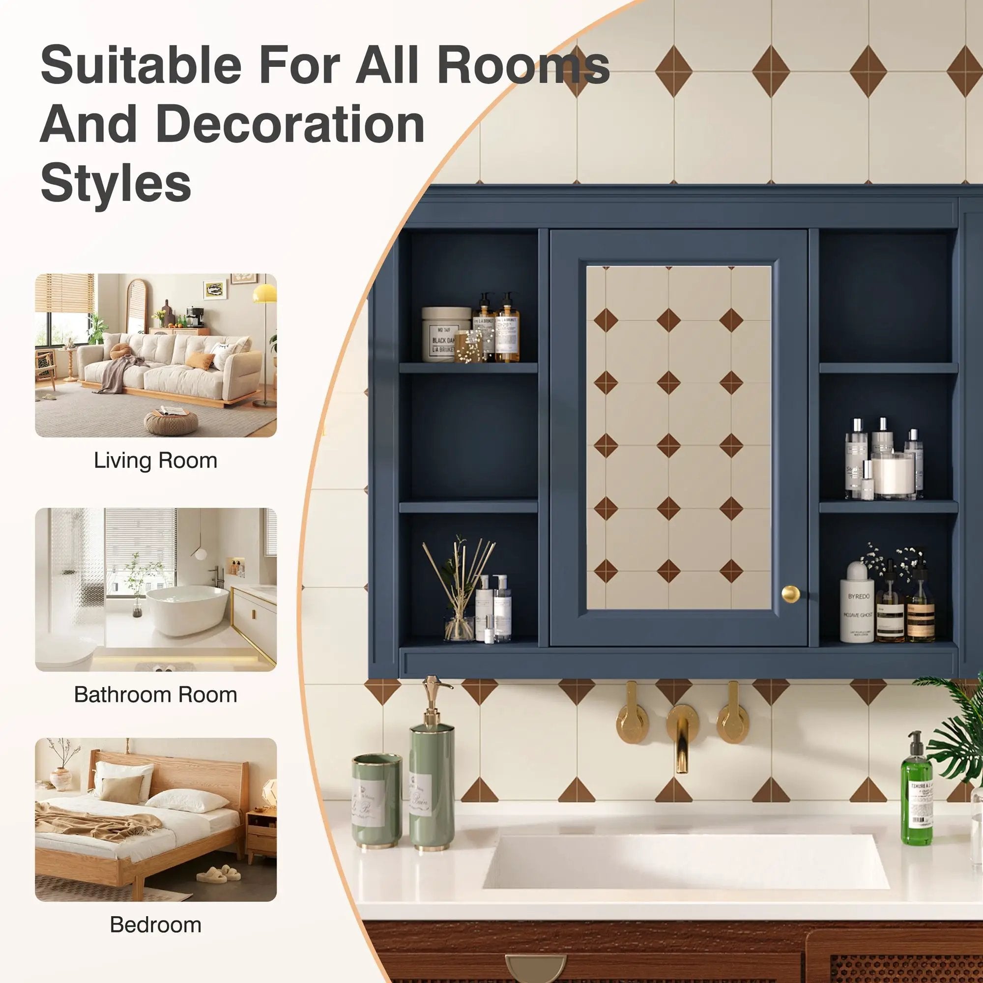 Wall Mounted Medicine Cabinet With Mirror, Storage Cabinet Featuring 6 Open Shelves And Adjustable Interior by Unique Piece Furniture