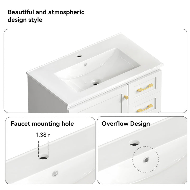30" White Bathroom Vanity with Abundant Storage by HouseOfZazla