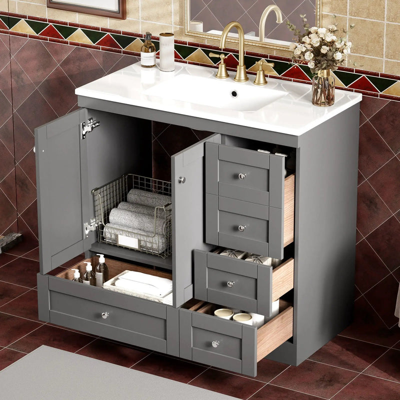 Shaker Free Standing Bathroom Vanity Cabinet & Sink, Soft Close Drawers, Soft Close Doors by Unique Piece Furniture