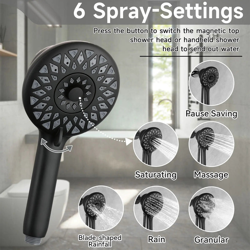 High Pressure Shower Heads 6 Spray Mode Handheld Shower With 60" Stainless Steel Hose - Matte Black by HouseOfZazla