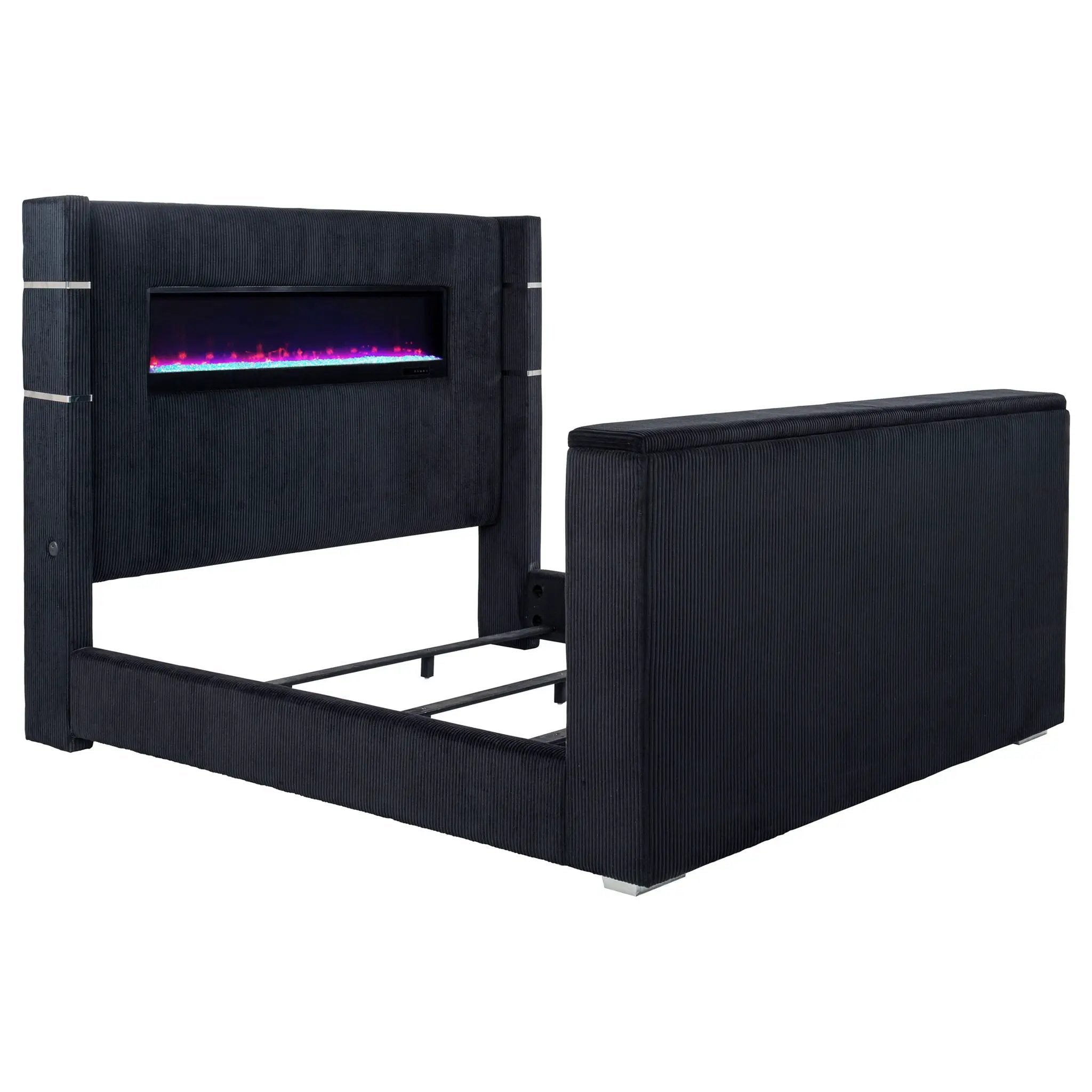 Tisdall Eastern King Flame Visualizer Wingback TV Bed Black by Unique Piece Furniture