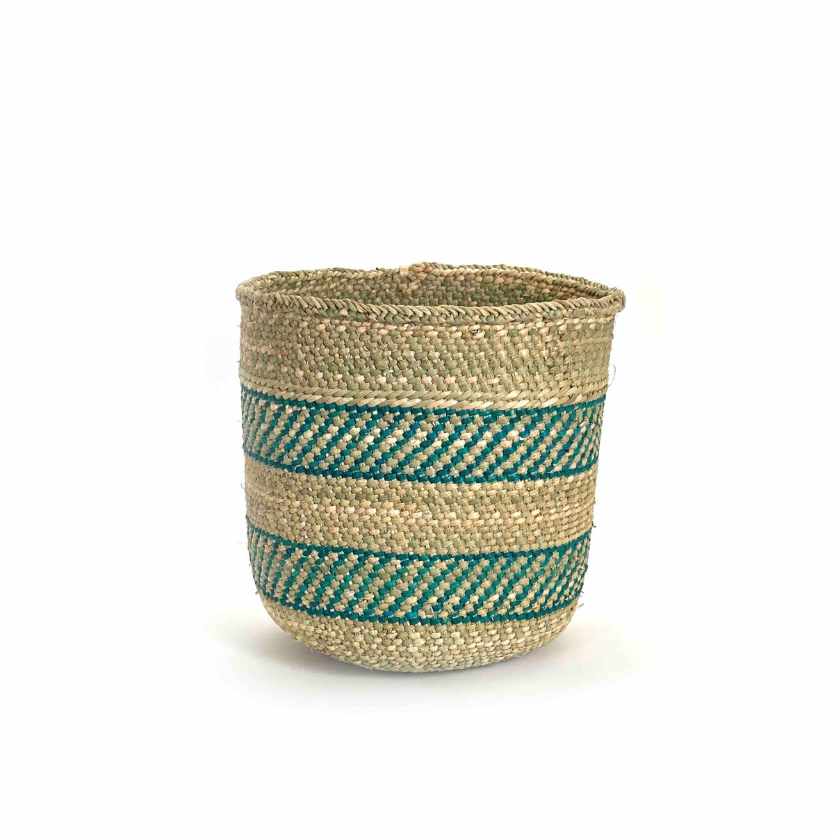 African Iringa woven basket with Turquoise Stripe, photo 7 of 10