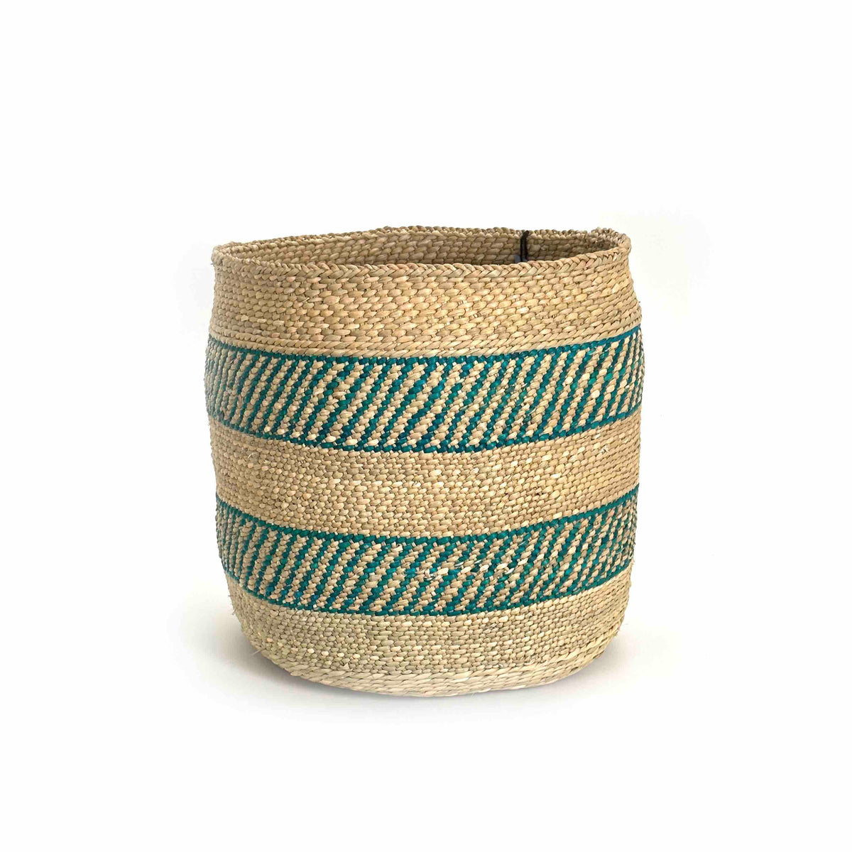 African Iringa woven basket with Turquoise Stripe, photo 8 of 10