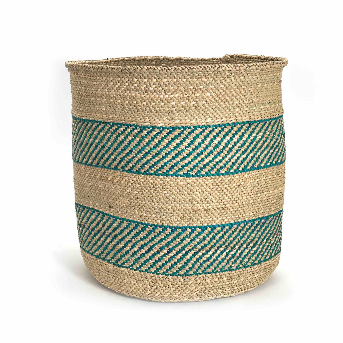 African Iringa woven basket with Turquoise Stripe, photo 10 of 10
