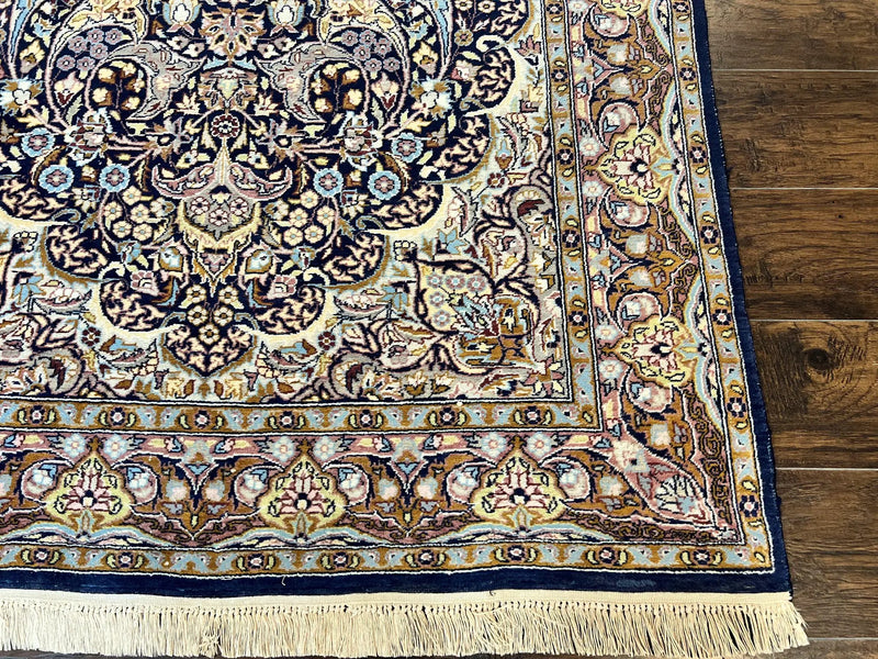 Pak Persian Rug 5x7, Navy Blue Hand Knotted Wool Oriental Carpet 5 x 7 ft, Floral Medallion, Traditional Vintage Pakistani Rug, 225 KPSI by Jewel Rugs