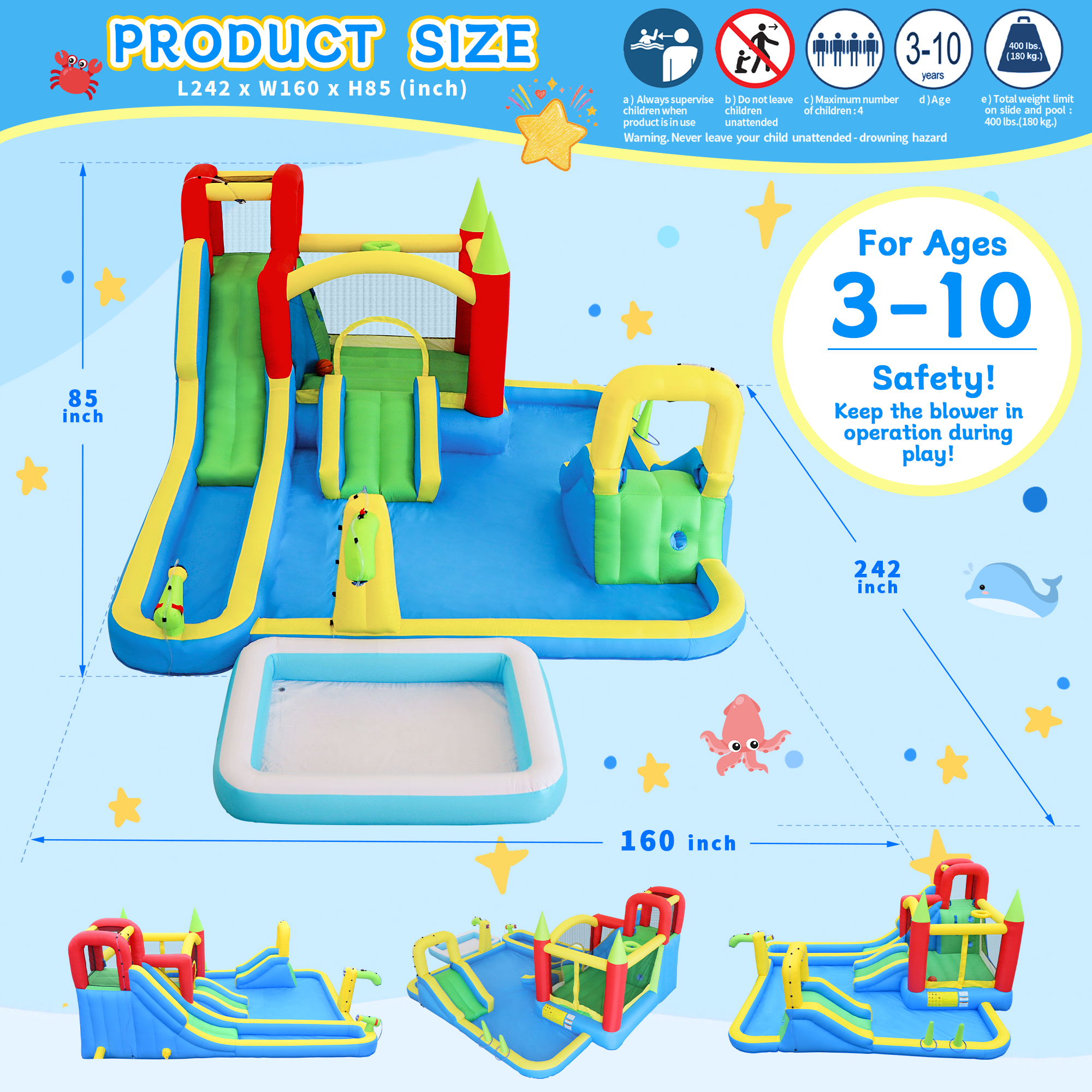 11-in-1 Inflatable Slide Water Park for Kids by HouseOfZazla