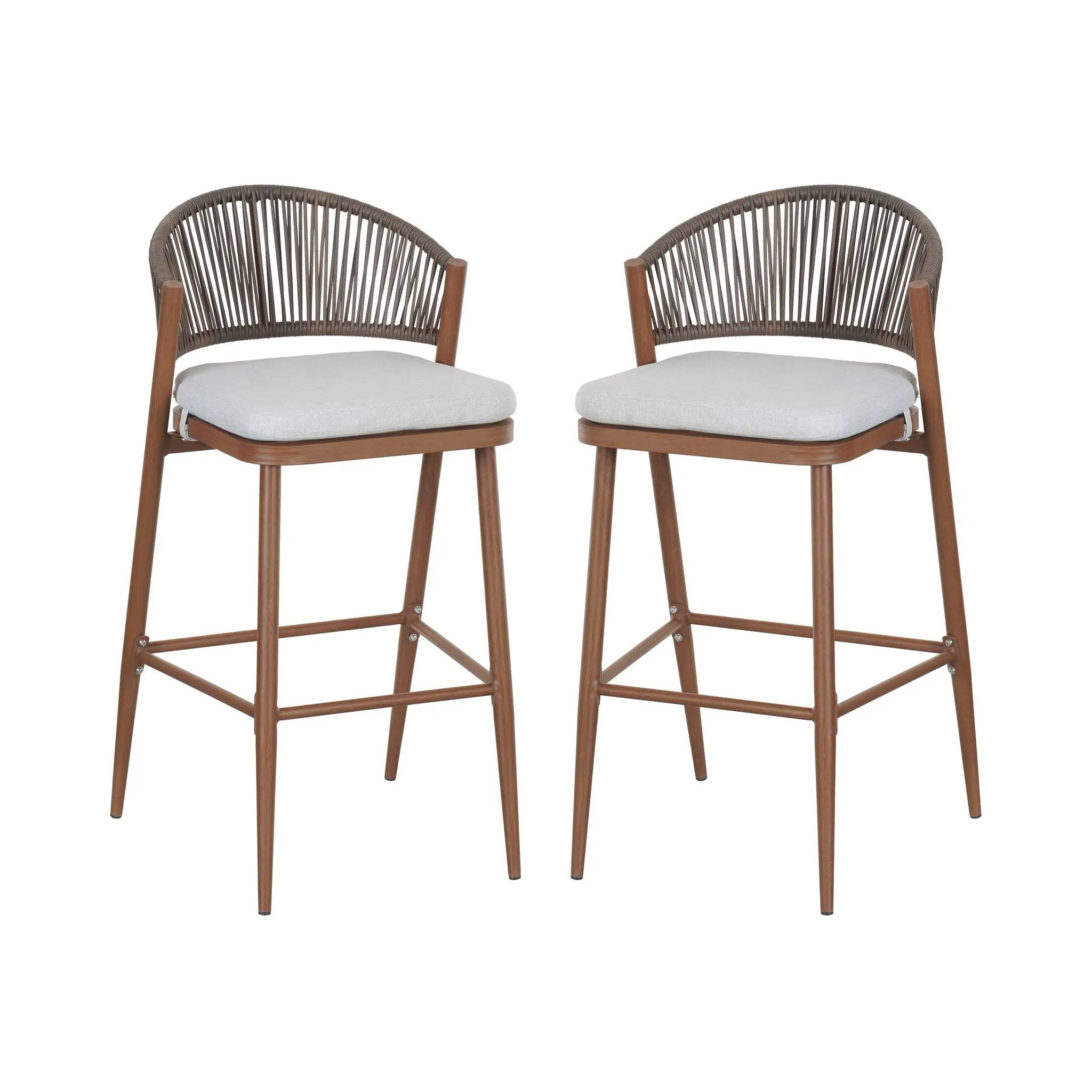 Outdoor Bar Height Metal Frame Counter Stools with Scallop-Shaped Backrest & Water-Resistant Cushions by HouseOfZazla