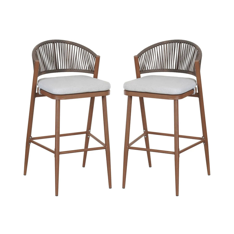 Outdoor Bar Height Metal Frame Counter Stools with Scallop-Shaped Backrest & Water-Resistant Cushions by HouseOfZazla