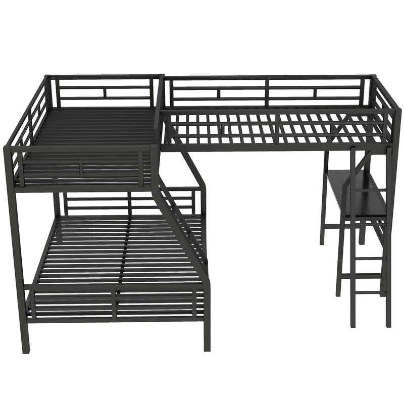 Twin Over Full Bunk Bed With Loft And Desk, L-Shaped Design For 3 Sleepers - Black by Unique Piece Furniture