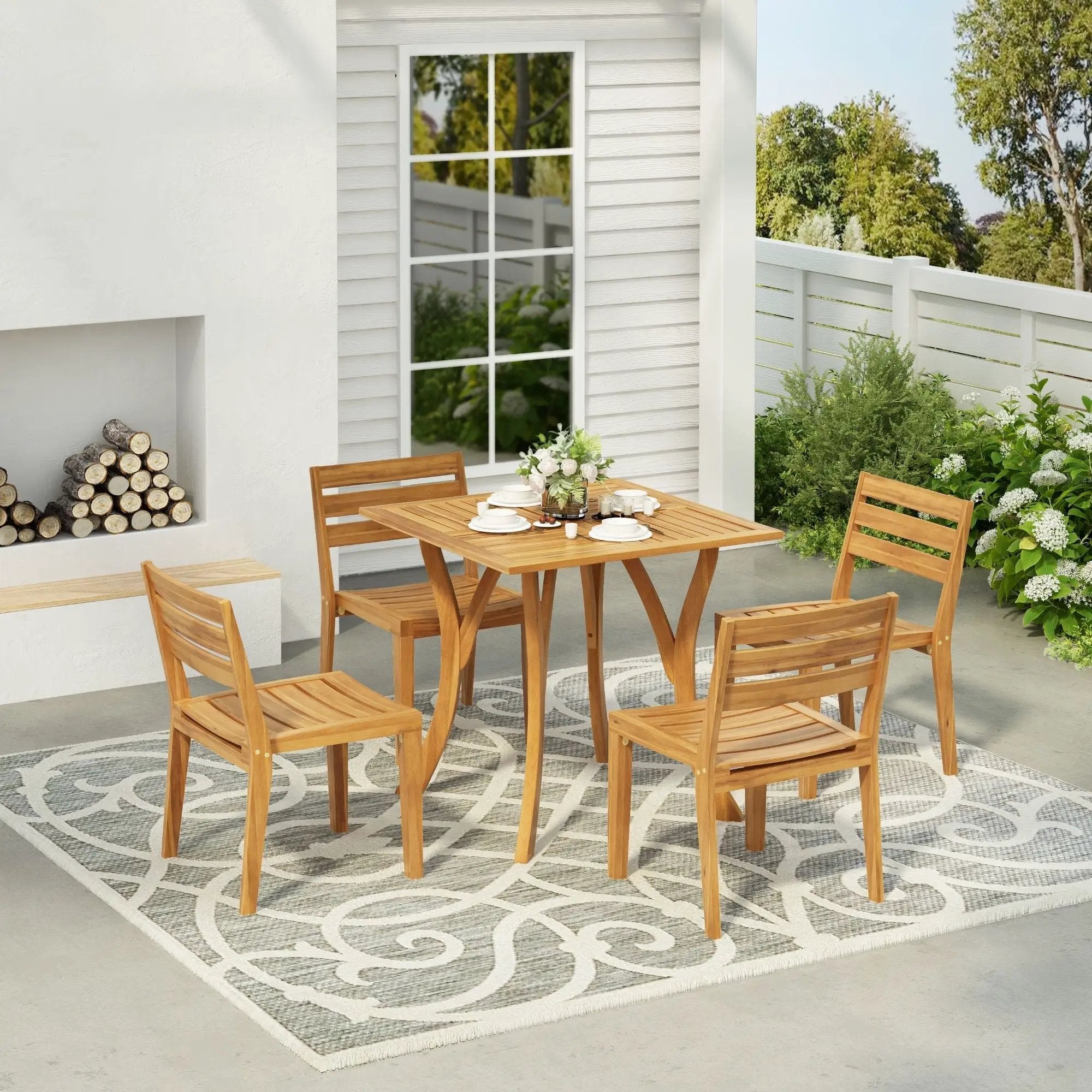 Outdoor 5 Pieces Dining Set - Teak by HouseOfZazla