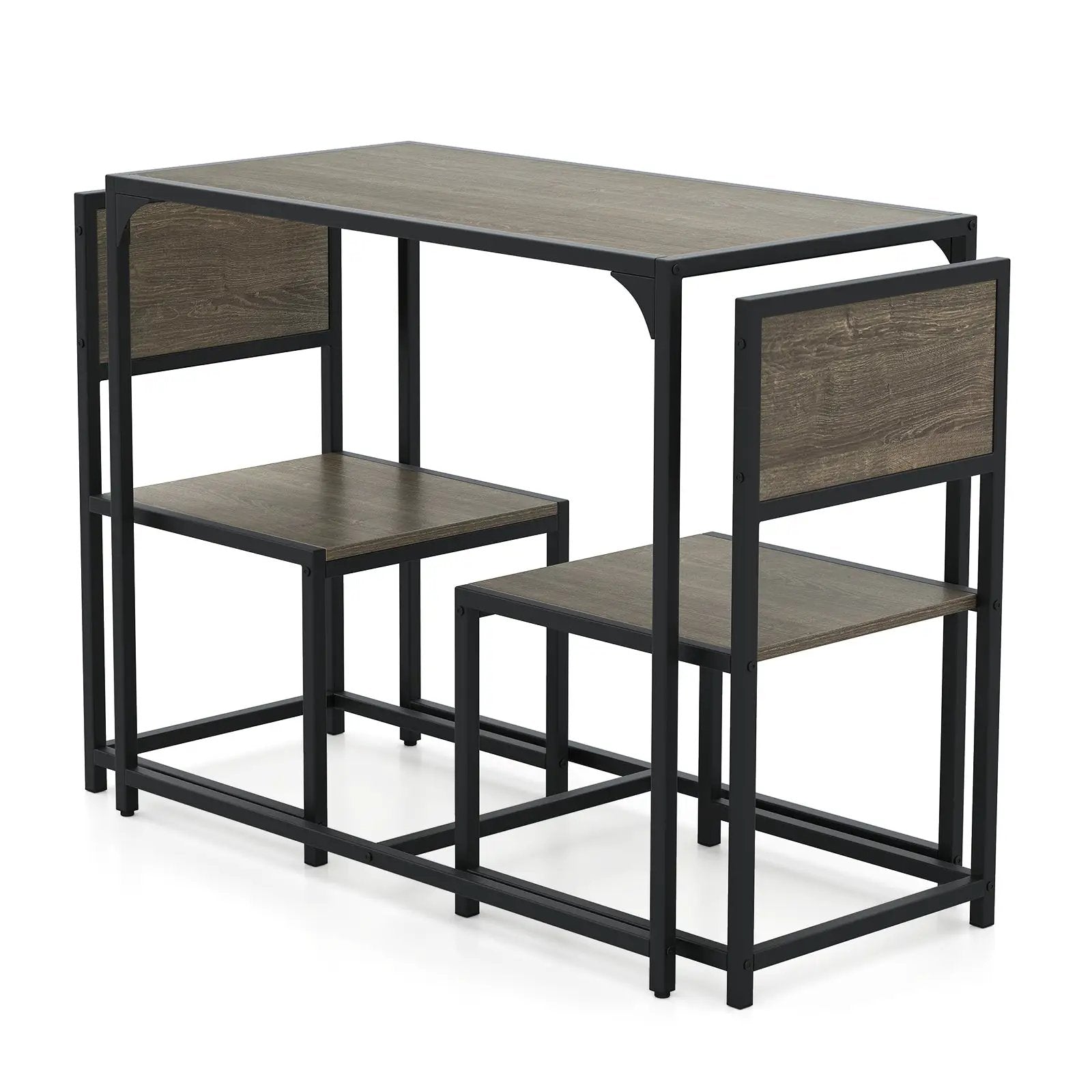 3 Pcs Dining Set Compact Table and 2 Chair with Metal Frame for for Small Space by DirectDeals