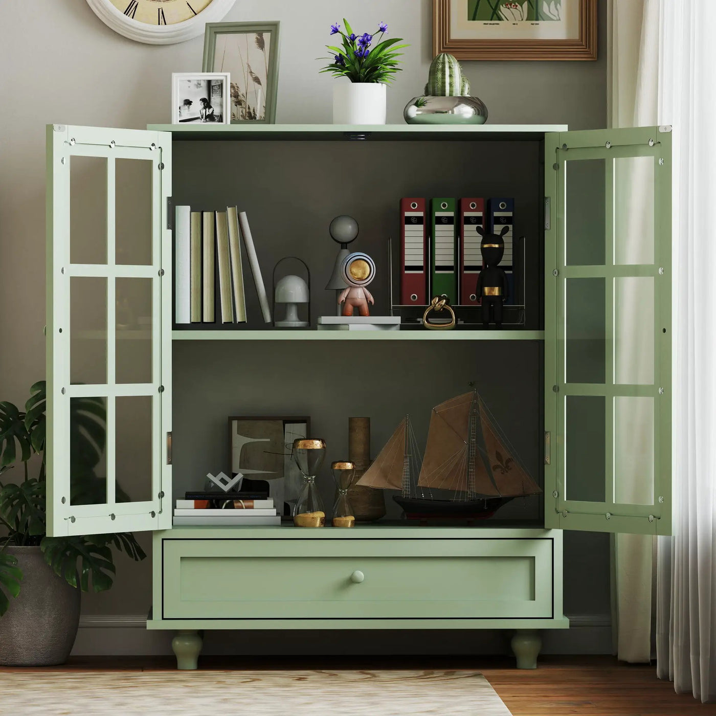 Minimalist Buffet Cabinet With Double Glass Doors And Drawer by HouseOfZazla