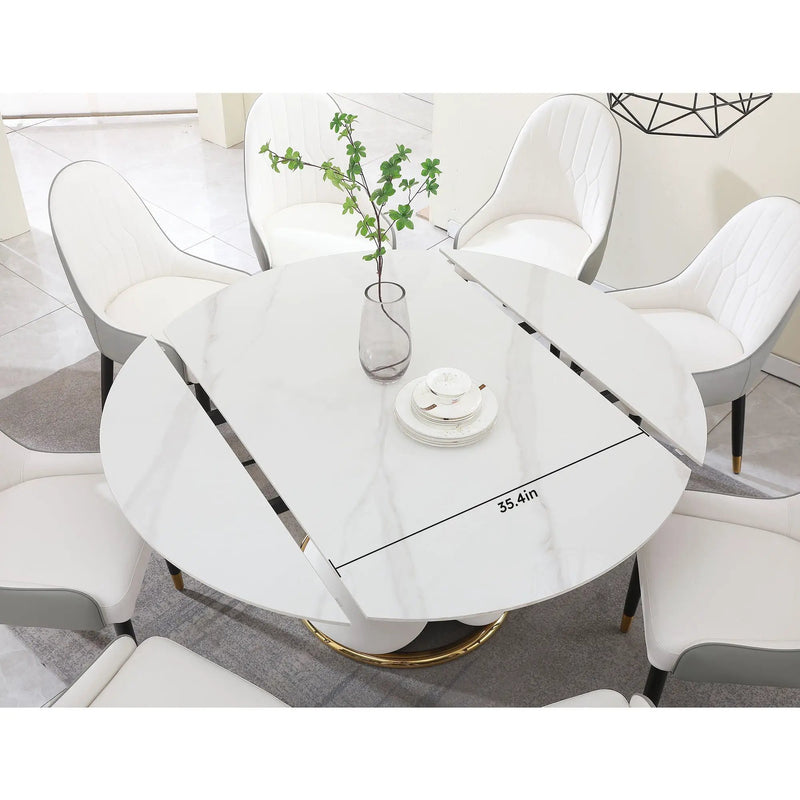 Fashion Modern Sintered Stone Dining Table With Multi Functional Retractable Design - White by HouseOfZazla