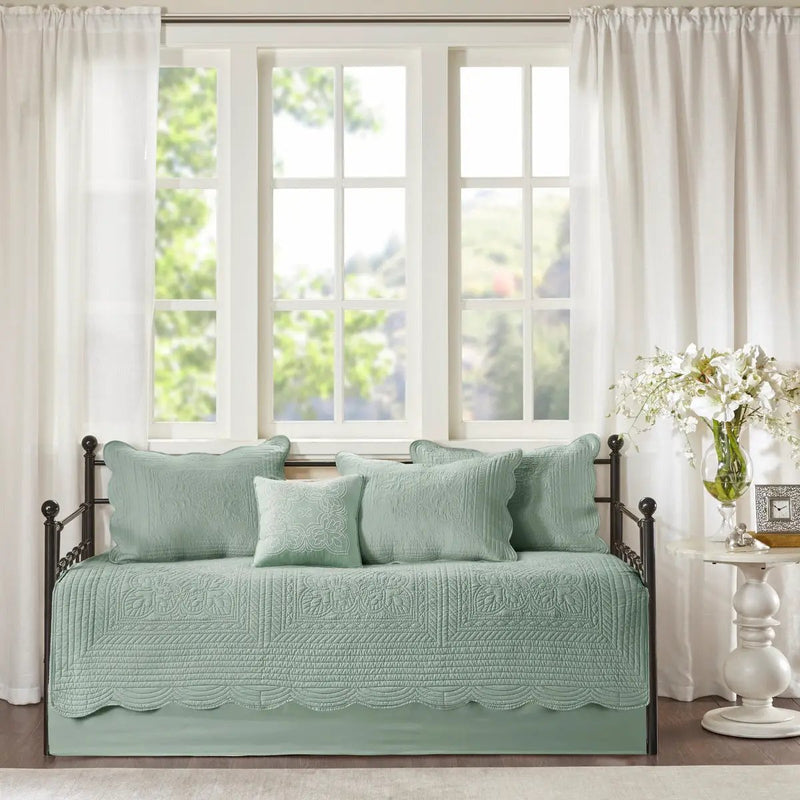 6 Piece Reversible Scalloped Edge Daybed Cover Set - Seafoam by HouseOfZazla