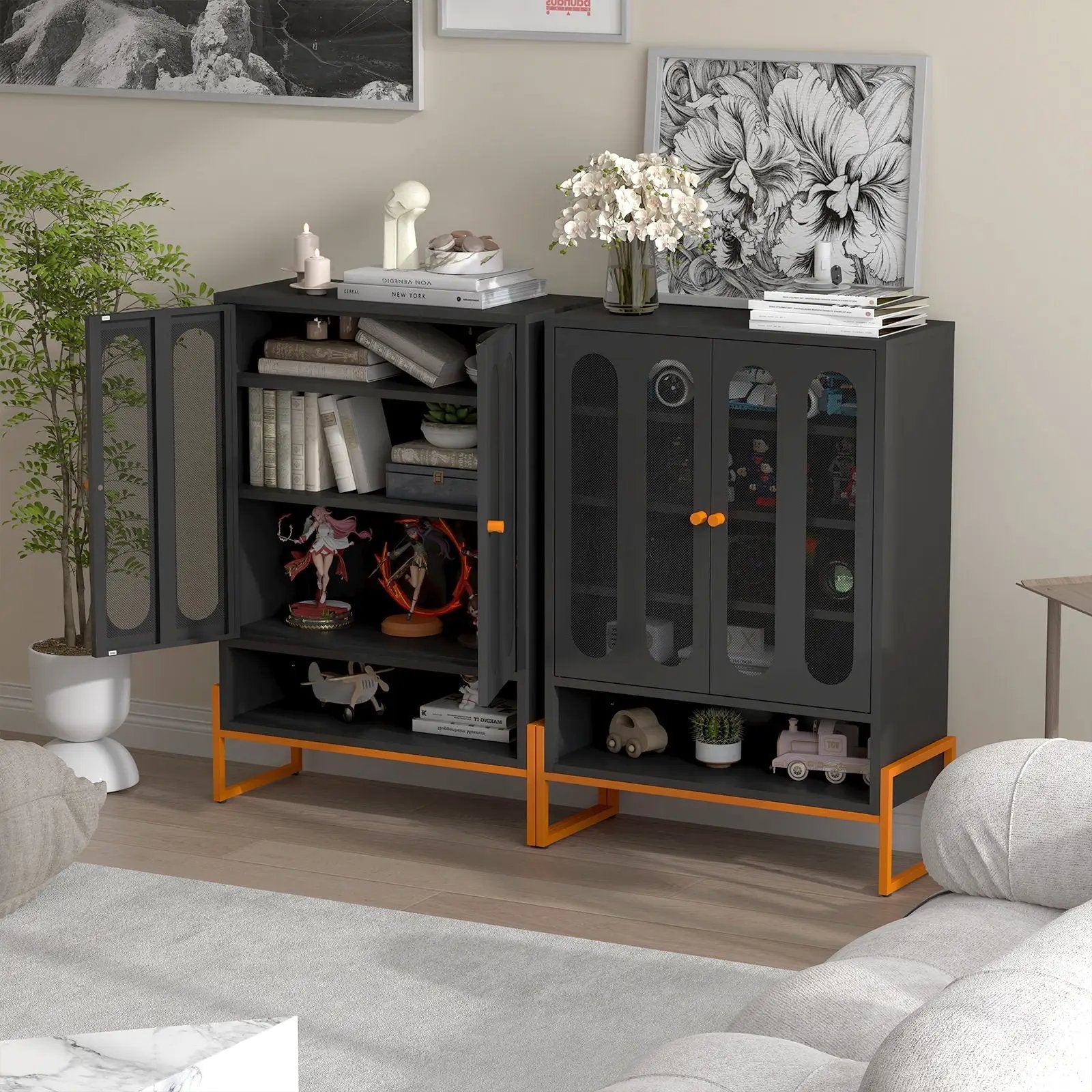 Modern Metal Shoe Cabinet With DoublebSided Doors And Adjustable Partitions by Unique Piece Furniture