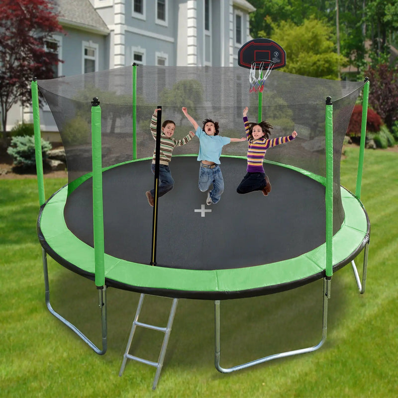 15Ft Trampoline With Basketball Hoop Inflator And Ladder (Inner Safety Enclosure) by HouseOfZazla