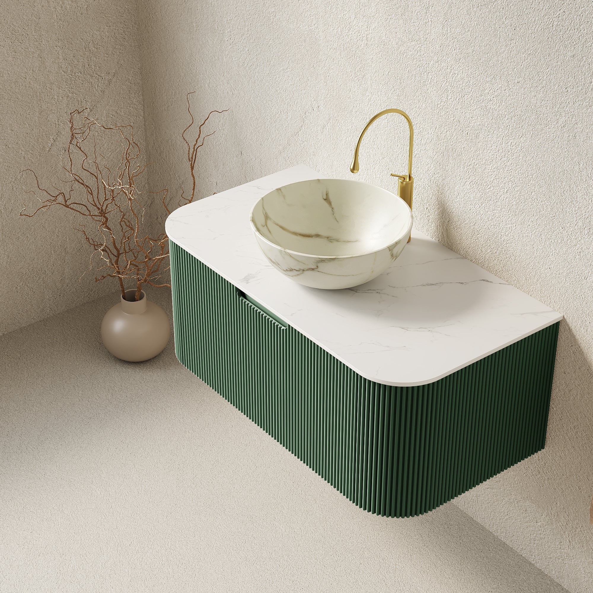 DINA 36" Bathroom Vanity & Sink, Floating Curved Edges by HouseOfZazla