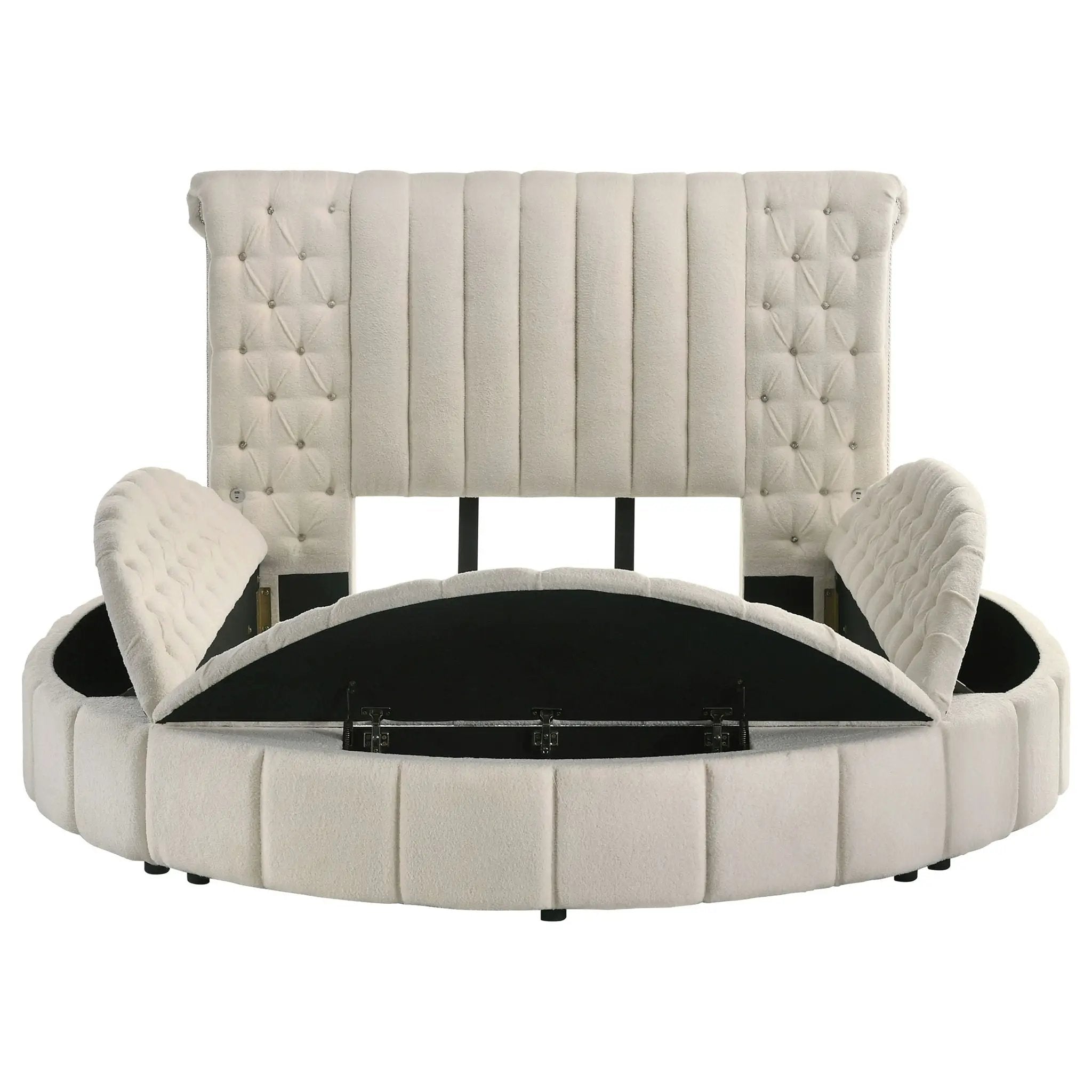 Sonya Upholstered Queen Round Storage Bed Ivory by Unique Piece Furniture