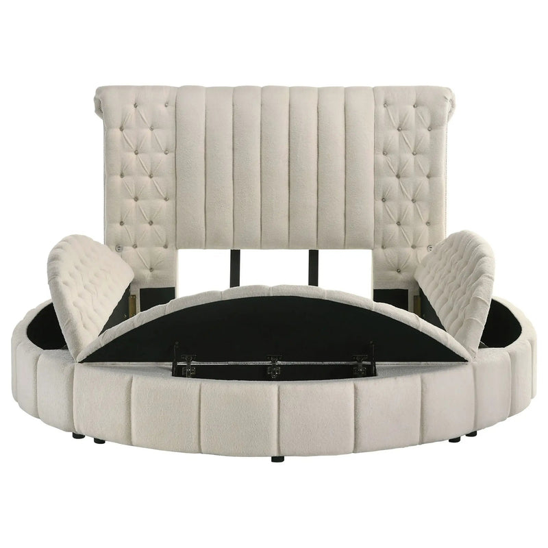 Sonya Upholstered Queen Round Storage Bed Ivory by Unique Piece Furniture