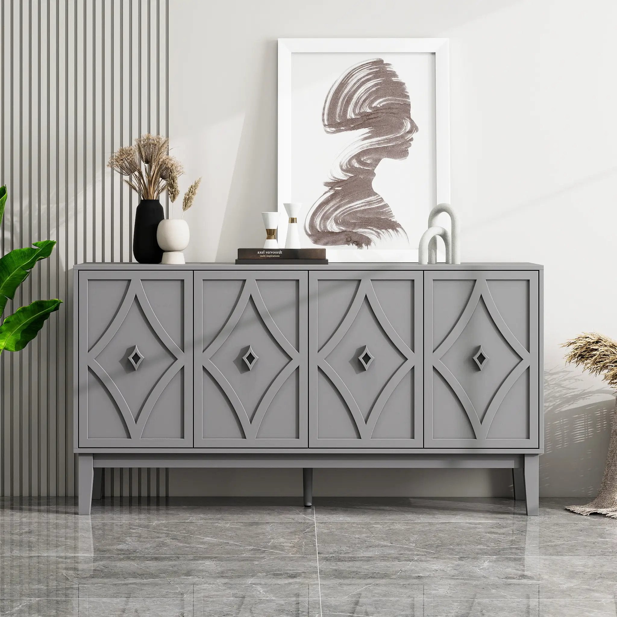 Vintage Storage Cabinet with Hand-Carved Geometric Doors by HouseOfZazla