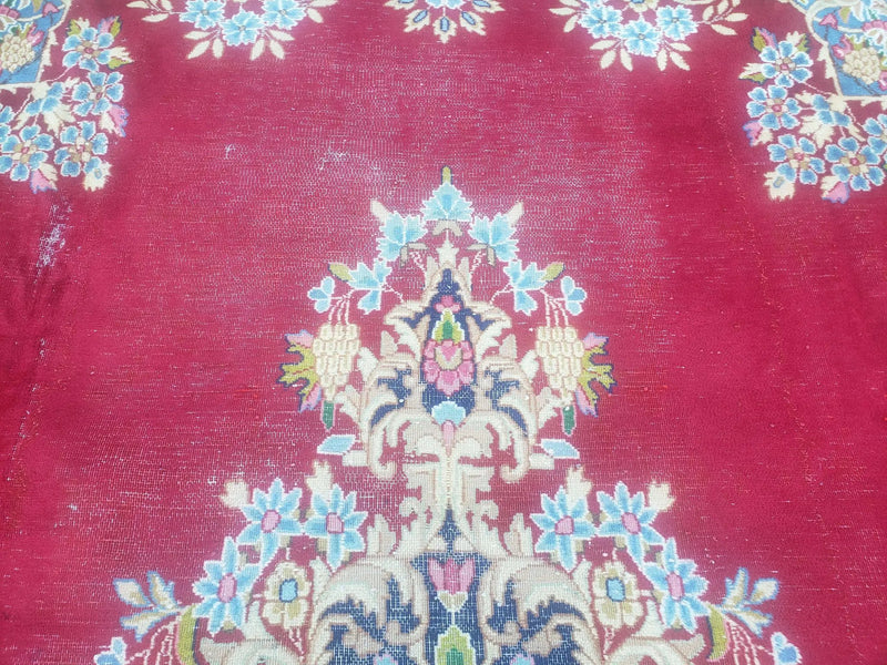 Antique Persian Kirman Rug 10x17 Oriental Carpet 10 x 17, Red, Multicolor, Namazian Signature Master Weaver, Shabby Chic, Semi Open Field by Jewel Rugs