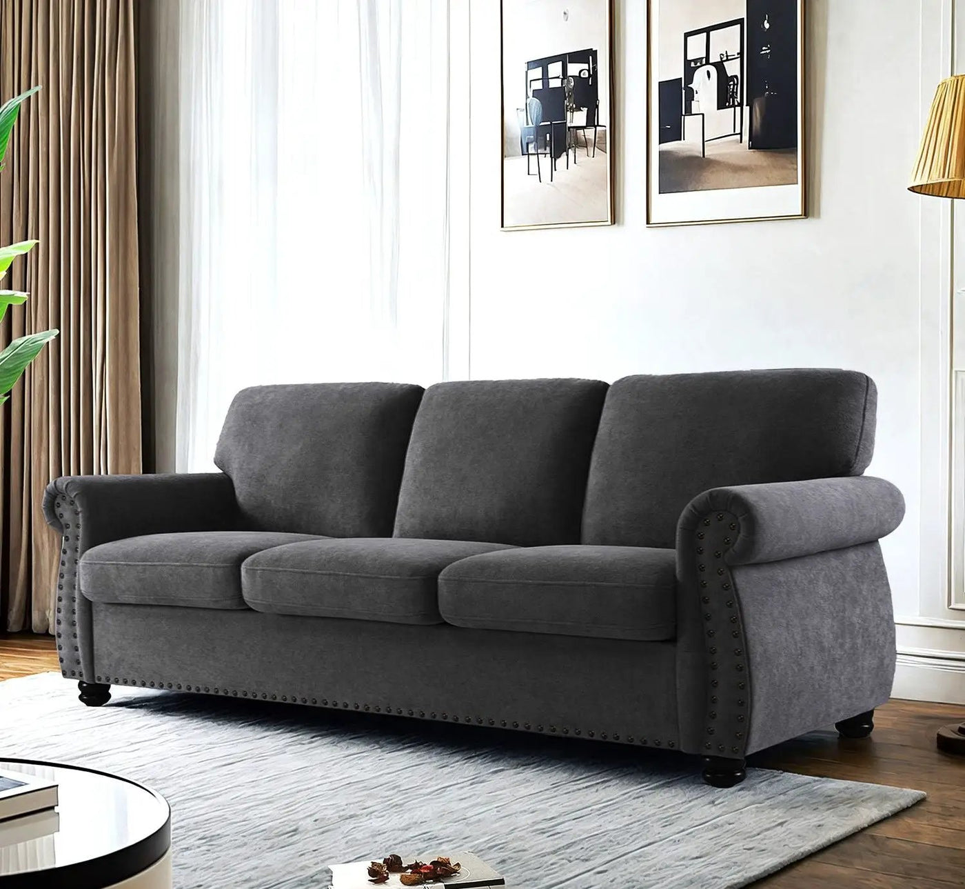 Soft Sofa, Upholstered 3 Seater Couch With High Density Foam, Loose Back Cushions And Turned Legs by Unique Piece Furniture