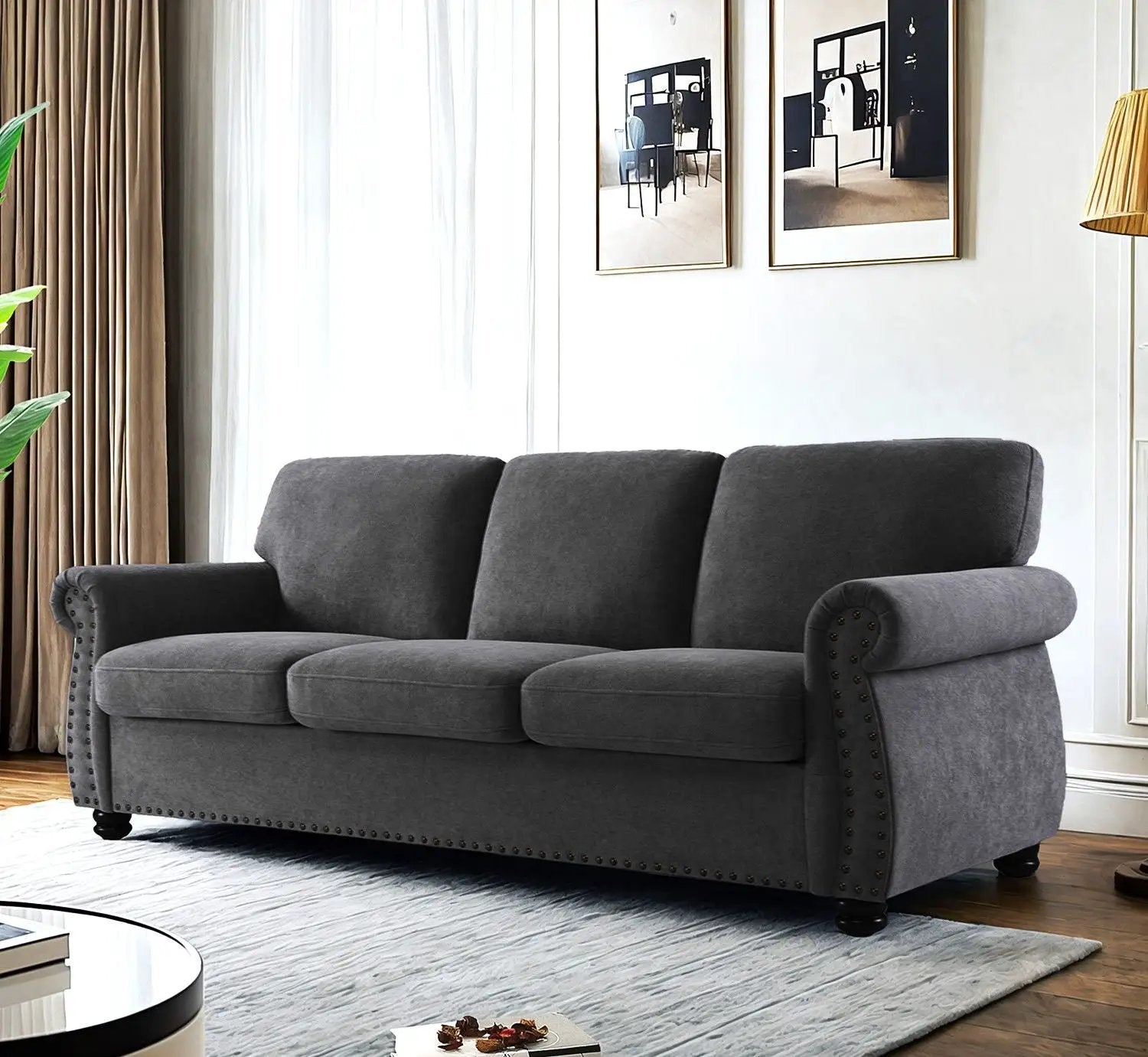 Soft Sofa, Upholstered 3 Seater Couch With High Density Foam, Loose Back Cushions And Turned Legs by Unique Piece Furniture