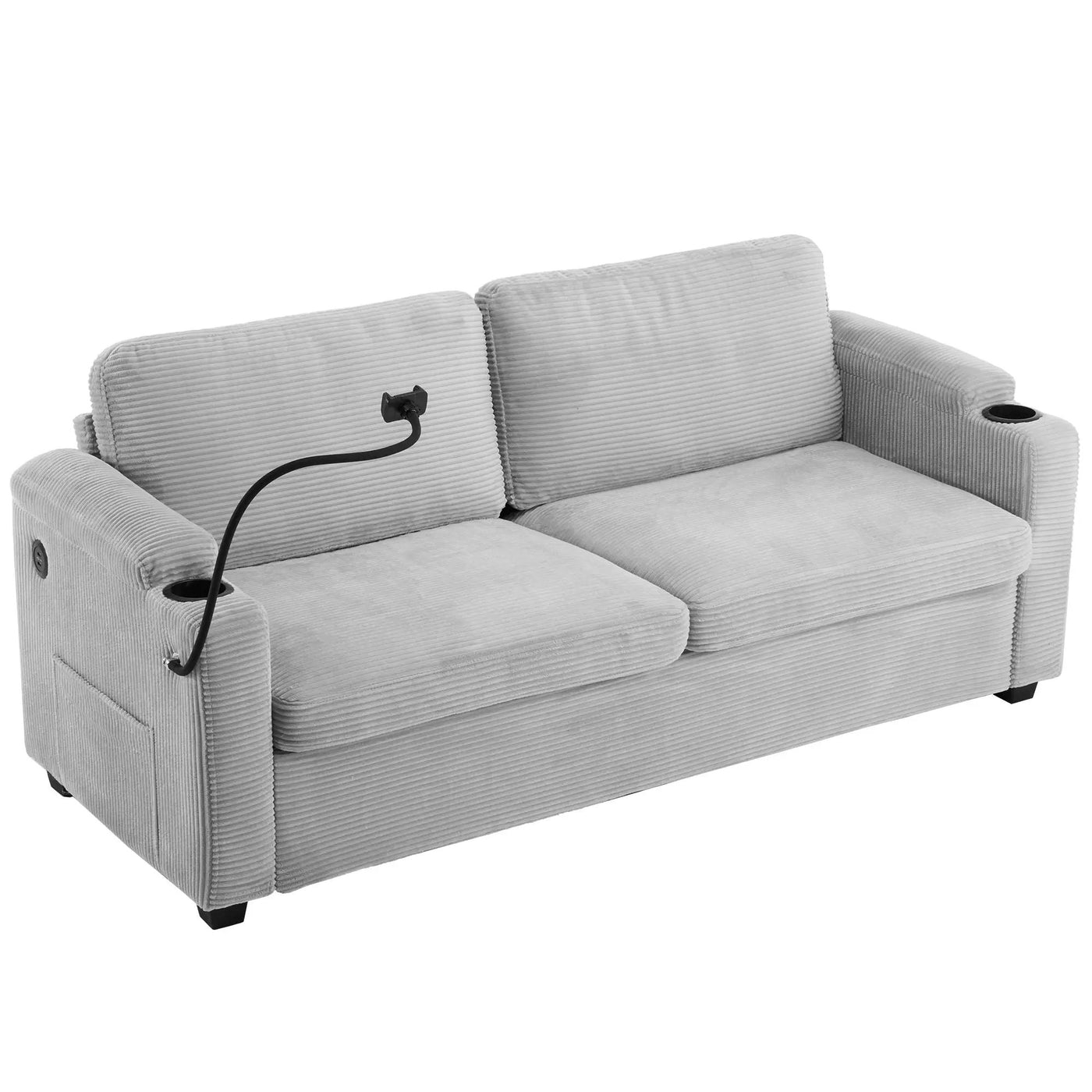 Sleeper Sofa Loveseat Sofa With Full Size Mattress, 2 USB Ports, 2 Cup Holders, 2 Side Pockets And Phone Holder by HouseOfZazla