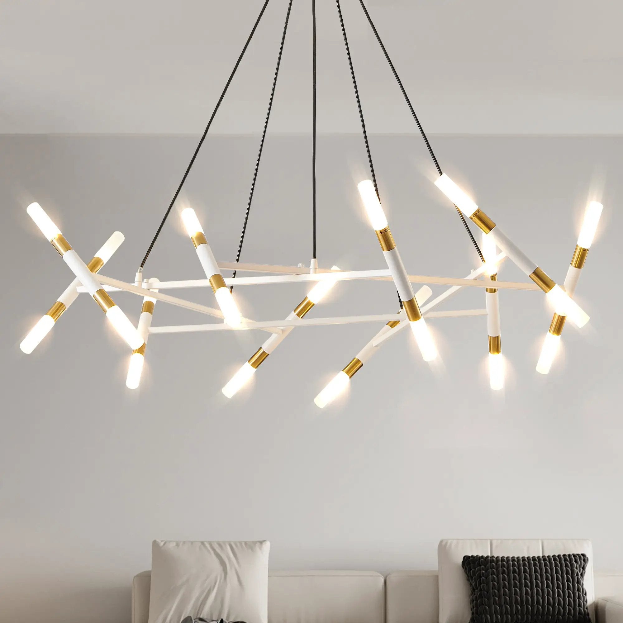 41" White & Golden Modern Chandelier Light Fixture by HouseOfZazla