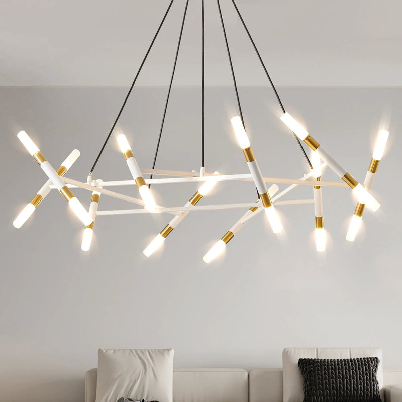 41" White & Golden Modern Chandelier Light Fixture by HouseOfZazla